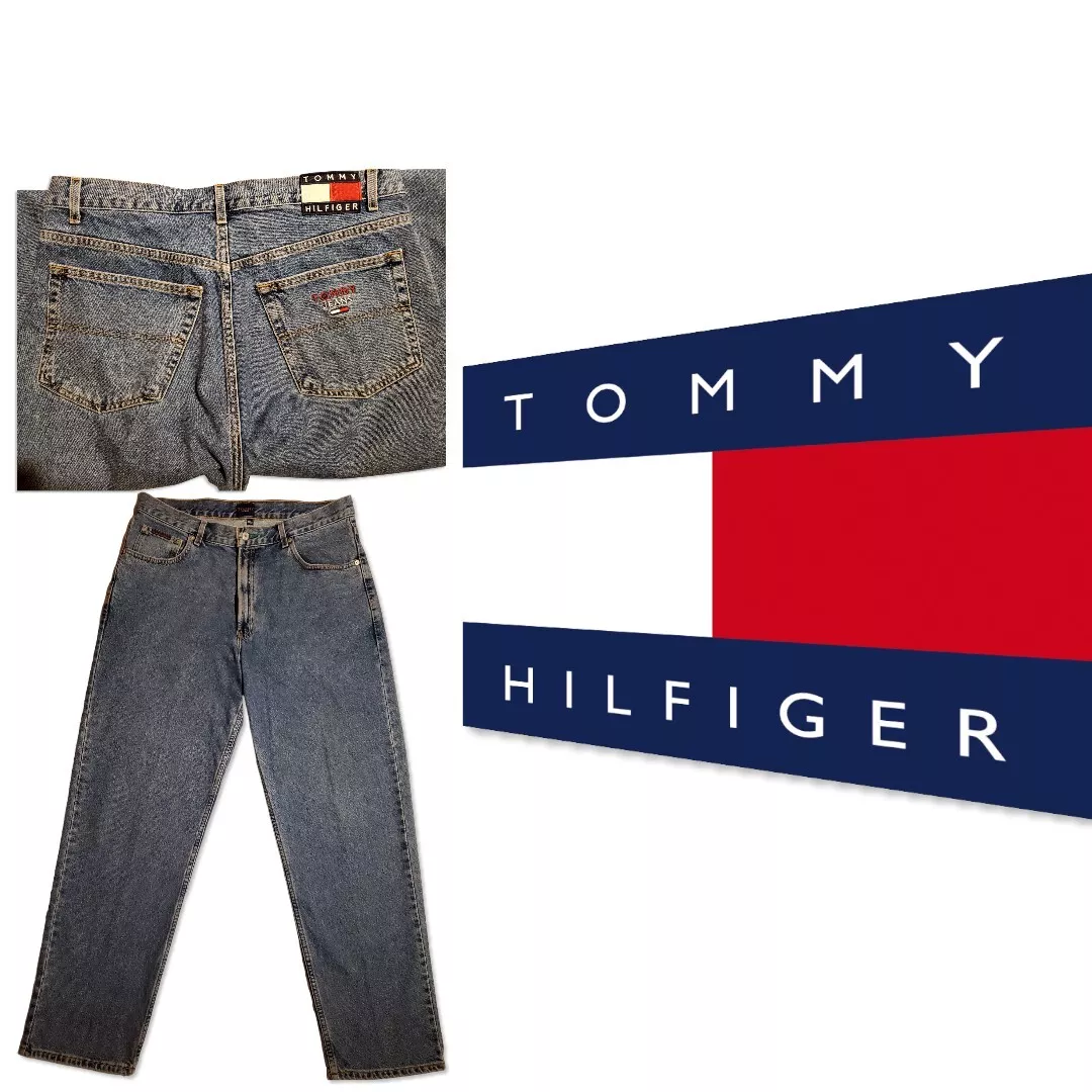 Vtg Tommy Hilfiger Flag Loop Denim Blue 90's Carpenter Jeans 36