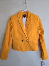 XOXO Jacket Womens Small Tangerine Short Single Breasted Blazer Gold Buttons NWT
