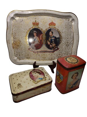 Vintage Queen Elizabeth II Prince Philip Coronation & Silver Jubilee Tin Lot