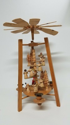 Vtg Erzgebirge German Wood Christmas Pyramid Candle Windmill Santa Angels 15 Ebay