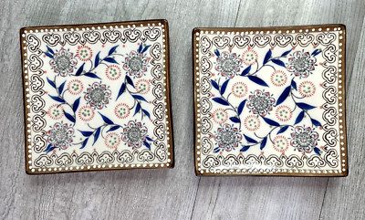 Set Of 2 Veda Deauville Dining Dutch Design Square 7  Salad Plates Boho Brown