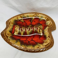VTG Beautiful Ashtray Large Divided Floral Red Brown Pottery 60's-70's 12in