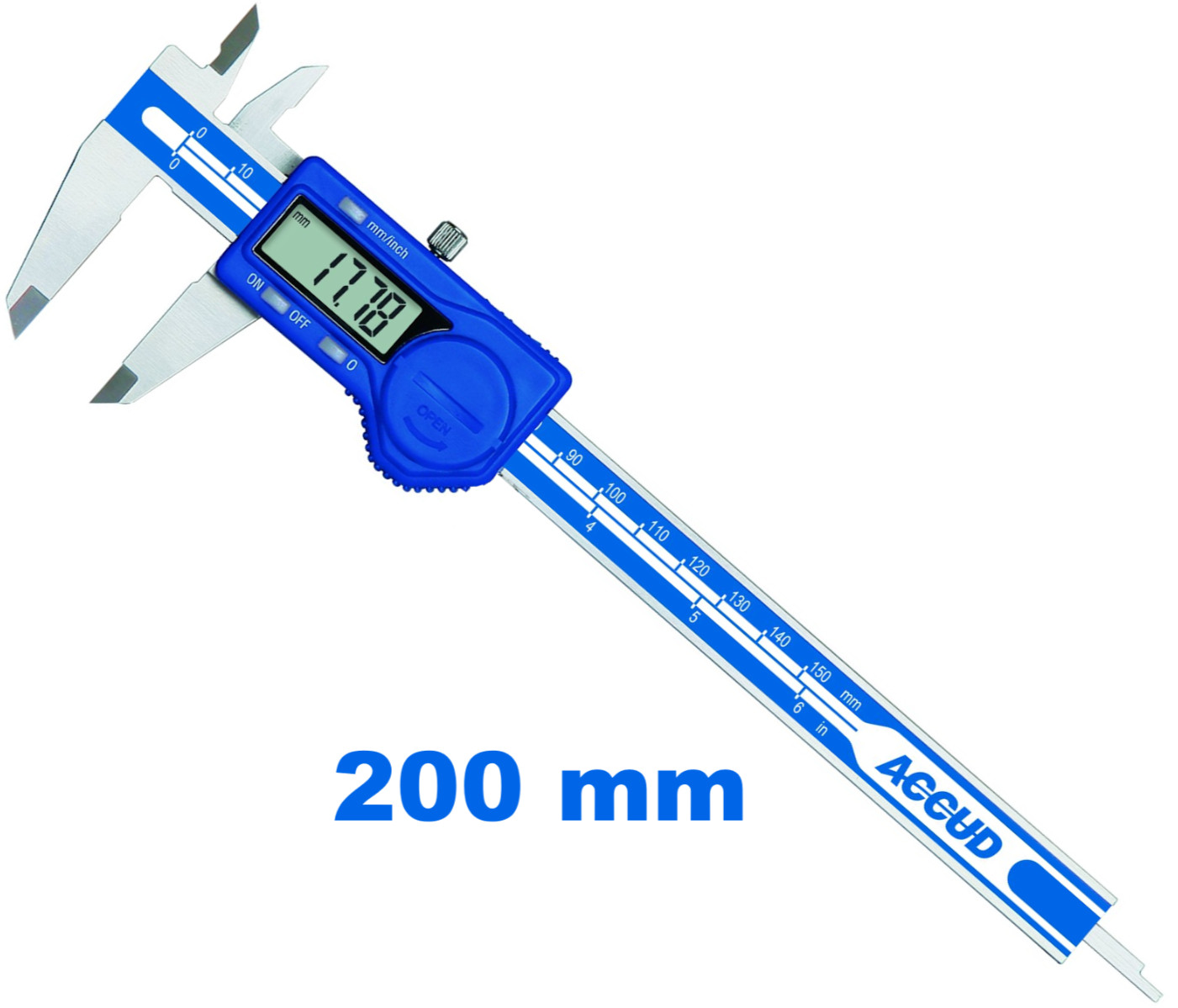 Calibro Digitale ACCUD 200 mm in Acciaio Inox con Uscita Dati - Professionale