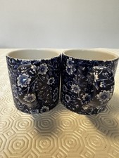 Pair of Vintage Burleigh Ware Blue & White Calico Floral Mugs
