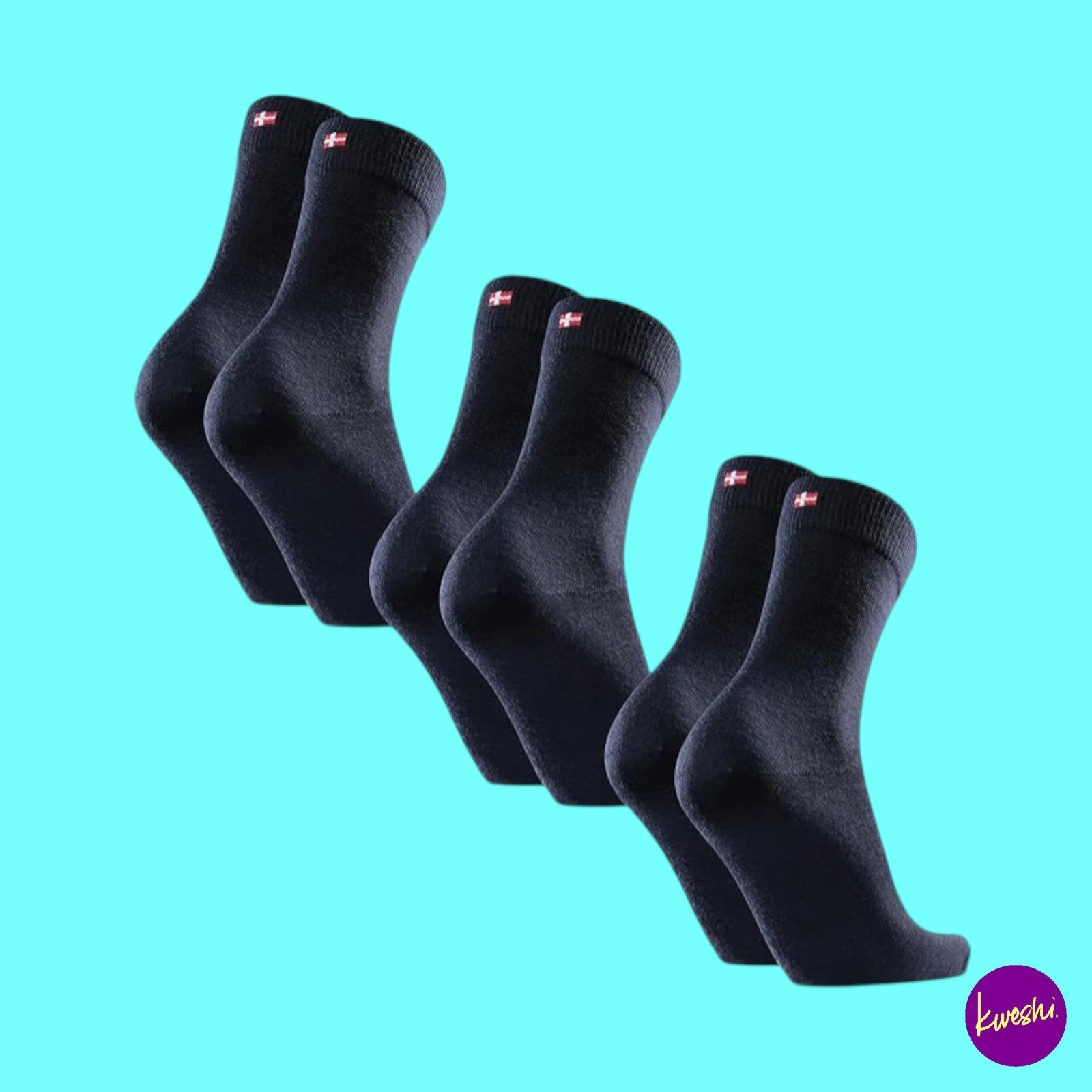 DANISH ENDURANCE Unisex Socks, 3-Pack Moisture-Wicking Crew, Navy Blue, UK 6–8