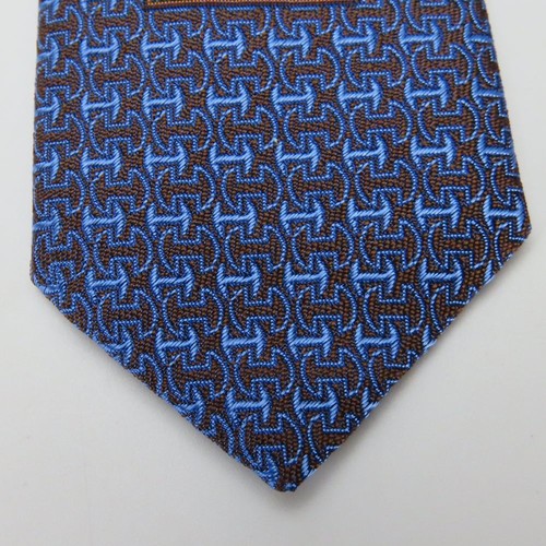 USADO HERMES corbata seda azul marrón traje - Imagen 5 de 9