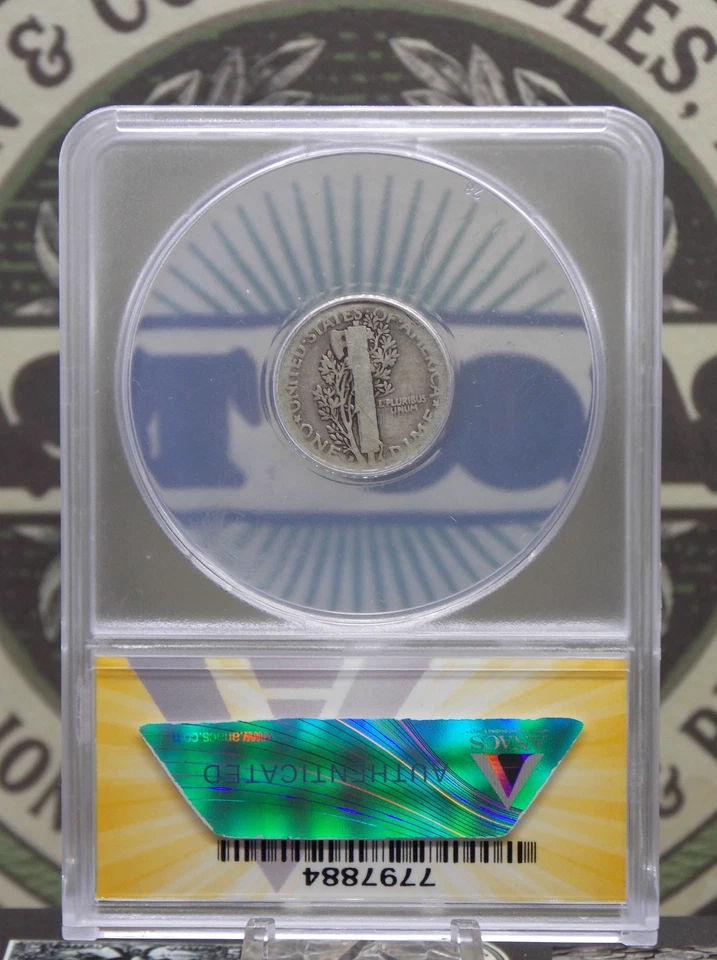 1916 "D" Mercury SILVER Dime 10c ANACS AG3 #884 🔑KEY DATE🔑 Fair ECC&C, Inc. - Image 4 of 4