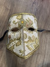 Auténtica Máscara Veneciana "Volto" de Tragicomica - Brocado Artesanal y Borde Dorado
