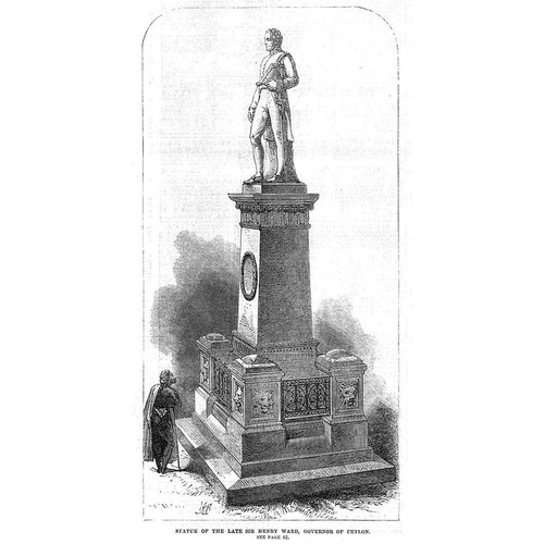 SRI LANKA Statue of Henry Ward Governor of Ceylon - Antique Print 1866