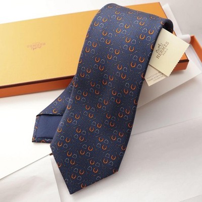 Hermes Silk Navy Horseshoe Pattern Tie Unused with Box | eBay