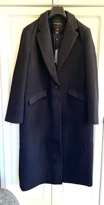 NWT French Connection sz Large Arlana navy/grey pinstripe overcoat $328