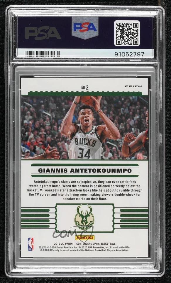 2019 Contenders Optic Blue Cracked Ice Prizm Giannis Antetokounmpo PSA 10 GEM MT - Image 2 of 2