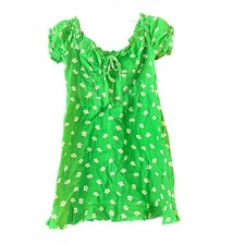 Urban Outfitters Green Daisy Floral Mini Dress Ruffle Smocked Cottagecore Small