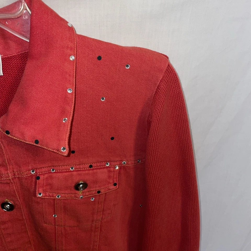 Quacker Factory Light Shacket Womens Size Large Red Orange Sequined Going Out - Image 4 of 4