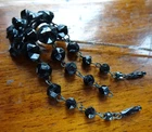 antique Victorian French jet black glass flower fringe dangle drop hat pin -350