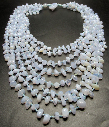 Genuine Blue Chalcedony 8 Strand Beaded Necklace W/ Toggle Clasp