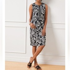 Talbots Effortless Jersey Sheath Dress Black White Paisley size large