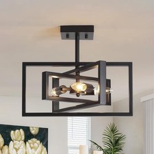 3-Light Semi-Flush Ceiling Light Industrial Chandelier Fitting – Black