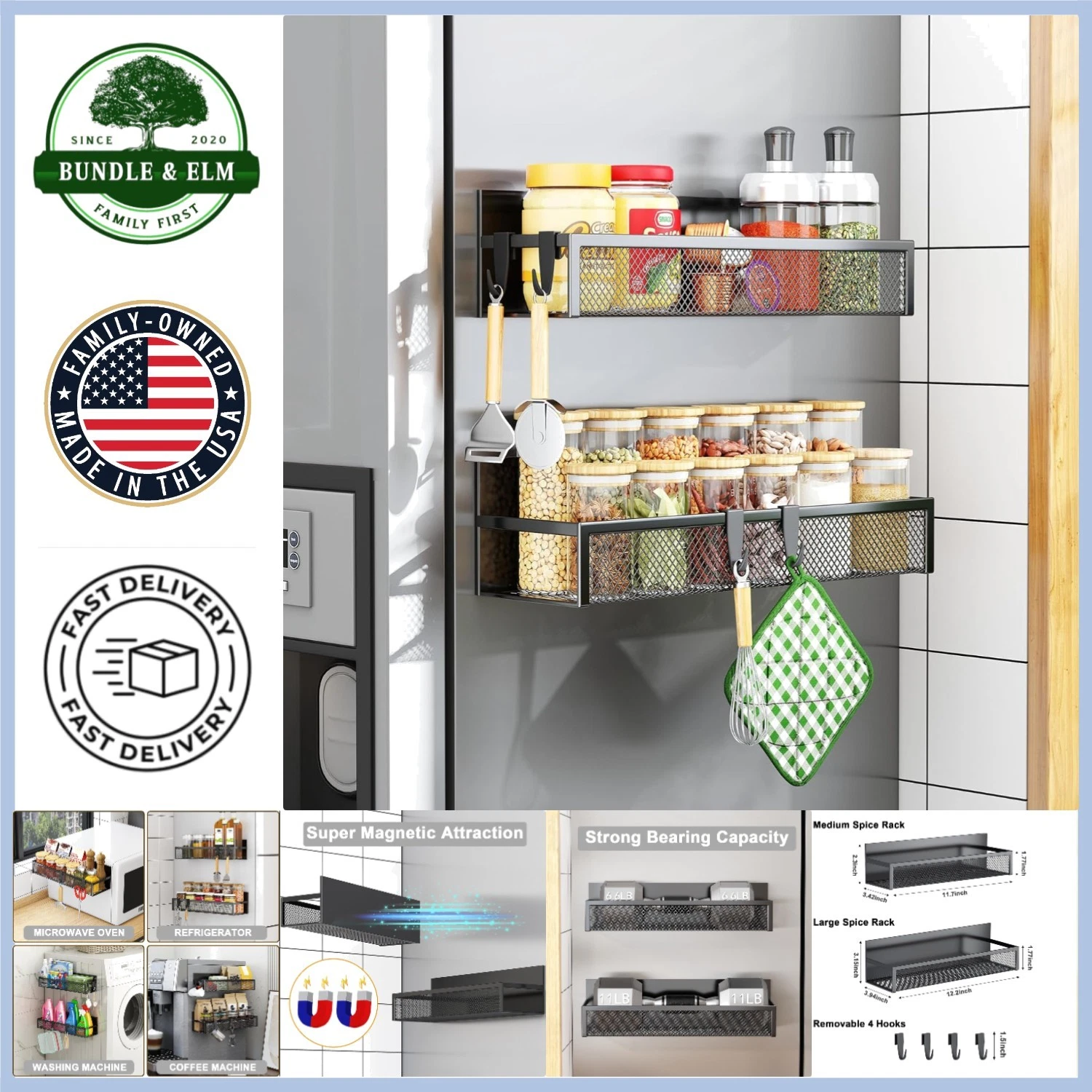 Elegant Magnetic Spice Rack for Refrigerator - 2 Pack for Ultimate Organization