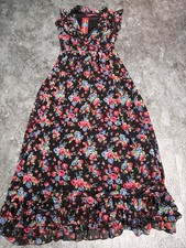 Uttam London BNWT long maxi dress Black Multi Floral Frill Bottom S