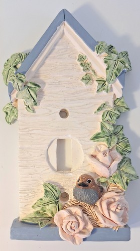 Vicki Lane Light Switch Cover Bluebird Roses Ivy Birdhouse Ceramic Composite - Picture 1 of 5