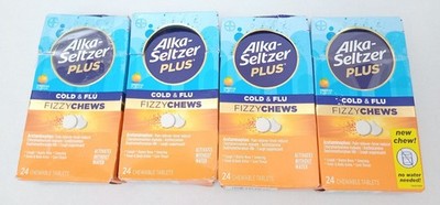4x Alka-Seltzer Plus Cold & Flu Fizzy Chews 24 Tablets Orange Flavor EX 6/26+
