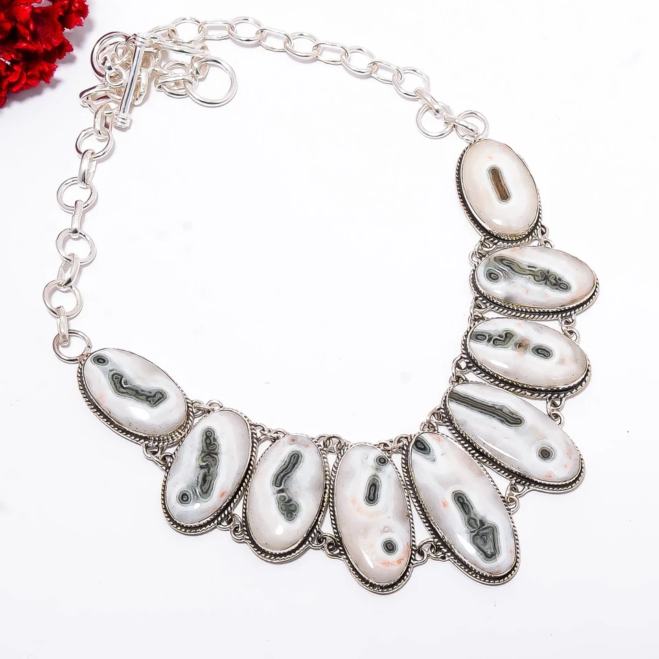 Ágata Musgo - India 925 Collar de Plata de Ley Ajustable 21-23" 17.99" N11721 Foto 2 de 4