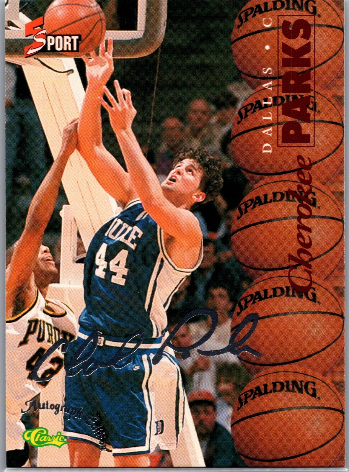 1995 Classic 5 Sport Cherokee Parks Rookie Card Autograph Edition Silver #S11