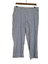 Vineyard Vines Blue White Striped Cropped Linen Blend Pants size 8 Pockets