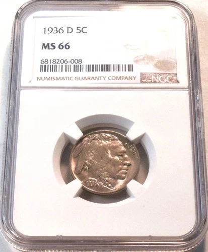 1936 D 5C NGC MS 66 Buffalo Nickel, Better GEM+ Uncirculated Type Coin