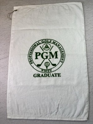 Golf Towel PGM At NMSU Cotton Carabiner Grommet White & Green 16x24