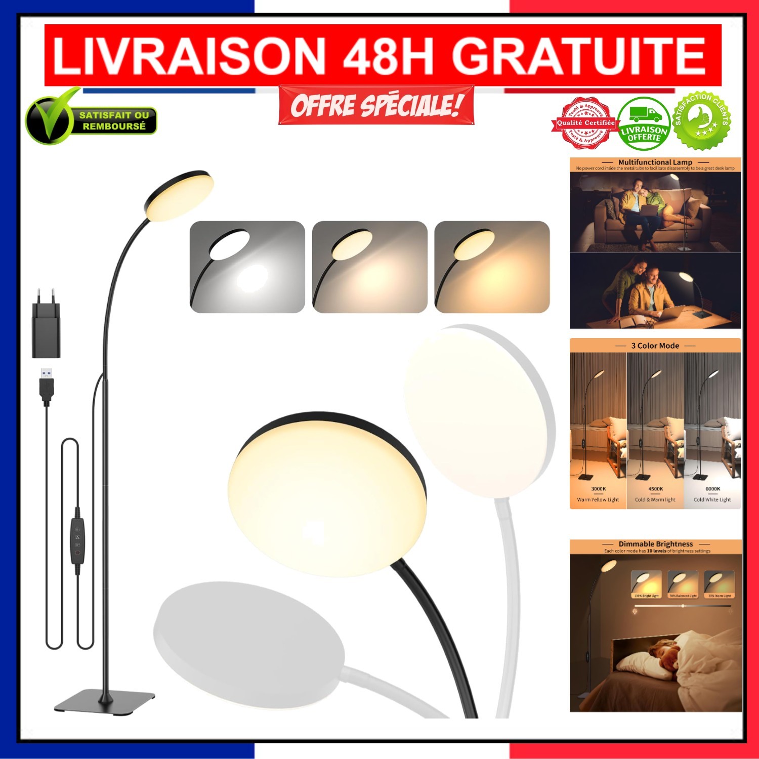Lampadaire dimmable salon et liseuse LED basse consommation