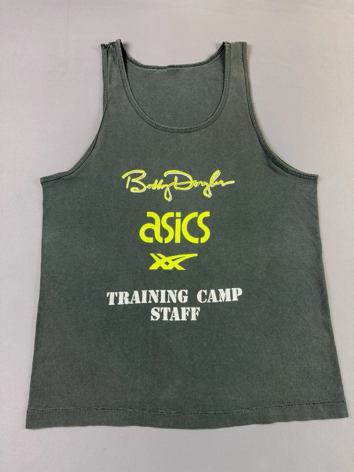 Rare Vintage 90s ASICS Bobby Douglas Training Camp Staff Black Tank Top Olympian