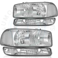 1x Pair Chrome Headlights Assembly Lamp For 1999-2007 GMC Sierra 15850351