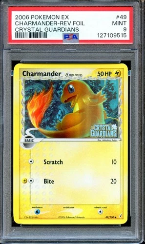 PSA 9 Charmander 49/100 Reverse Foil Stamped Crystal Guardians Pokemon Card MINT