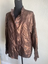 Chicos Sz 3/XL Shimmery Bronze Silk Linen Blend Lined Jacket With Front Pockets