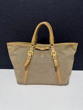 Prada Beige Canvas Canapa Bow Detail Commuter Tote Handbag AUTH