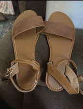 SHEIN Women s Brown/Tan Strappy Flat Sandals ...