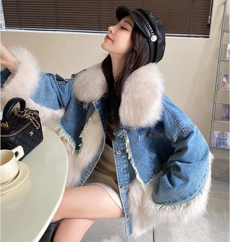 Abrigos gruesos sueltos cálidos de mezclilla parkas de mezclilla de zorro de moda para mujer de moda invierno - Imagen 10 de 18