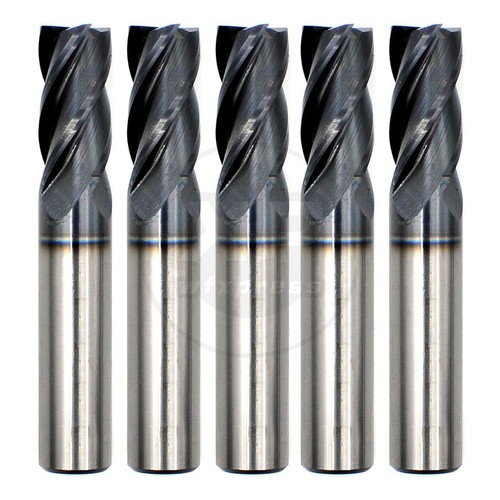 5Pcs 1/2" 4 Flute Solid Carbide 1" LOC x 3" OAL End Mills - AlTiN Coated