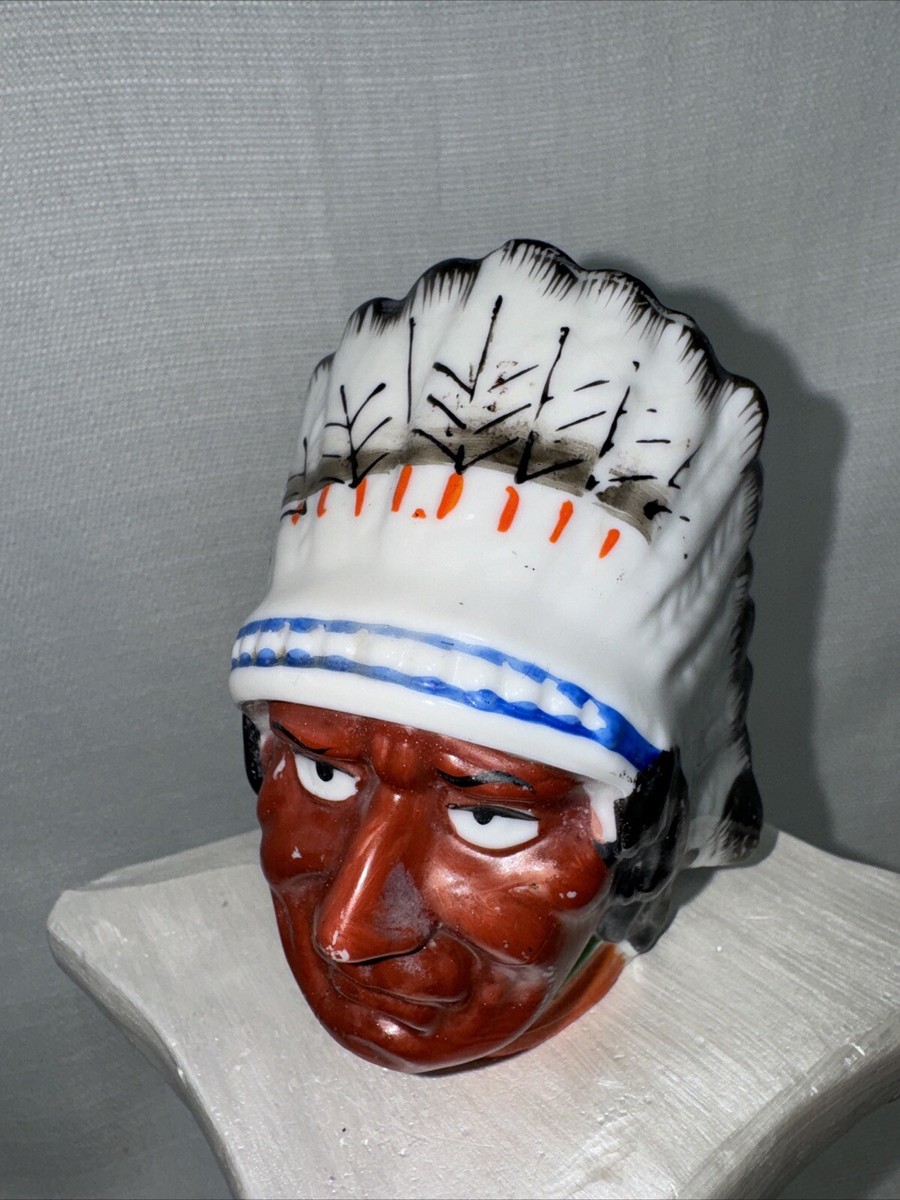 Coin Bank Native American Indian Chief With Head Dress Porcelain