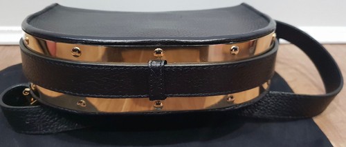 SOPHIE HULME LONDON Black Textured Leather Gold Tone Trim Shoulder Saddle Bag - Picture 7 of 9