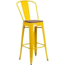 Flash Furniture 30" Metal Bar Stool in Yellow and Wood Grain