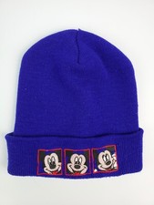 1990's Mickey Mouse blue knit winter hat beanie Adult size embroidered preowne