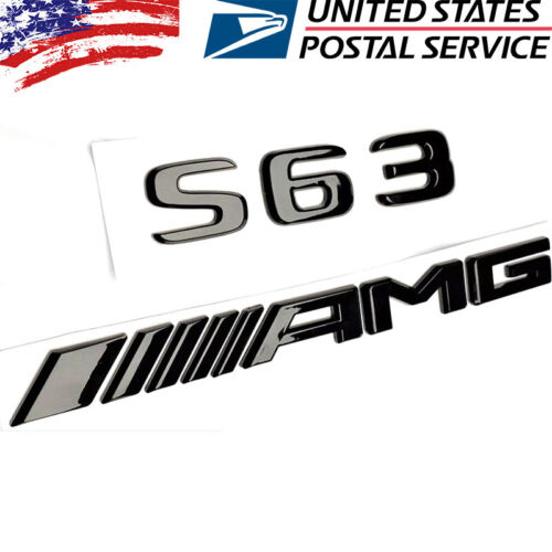 S63 AMG Emblem GLOSS BLACK Rear Trunk Badge Logo Nameplate Mercedes Benz W222 - Picture 2 of 3