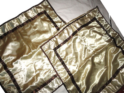 LINENS N' THINGS FRAMED CHOCOLATE BROWN SATIN GOLD (2) EURO PILLOW SHAMS 26 X 26