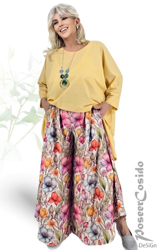 LAGENLOOK Marlene-Hose Hosenrock floral bunt 44 46 48 50 52 54 56 XL-XXL-XXXL - Bild 2 von 10