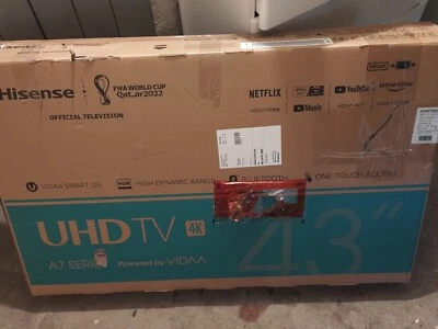 Hisense A7 Serie Fernseher 109,2 cm (43 Zoll) EEK: G 4K Ultra HD Schwarz DEFEKT - Bild 1 von 3