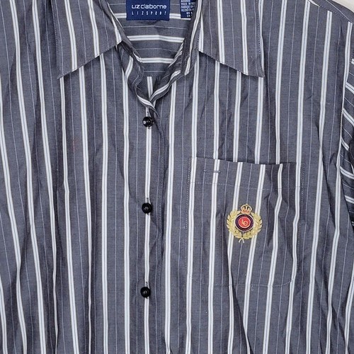 Liz Claiborne LizSport | Gray & White Long Sleeve Button Up Shirt Size Medium - Picture 2 of 5