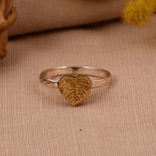 Dainty Love Heart Ring, Two Tone Textured Ring, Minimalist Ring, Valentine Gift